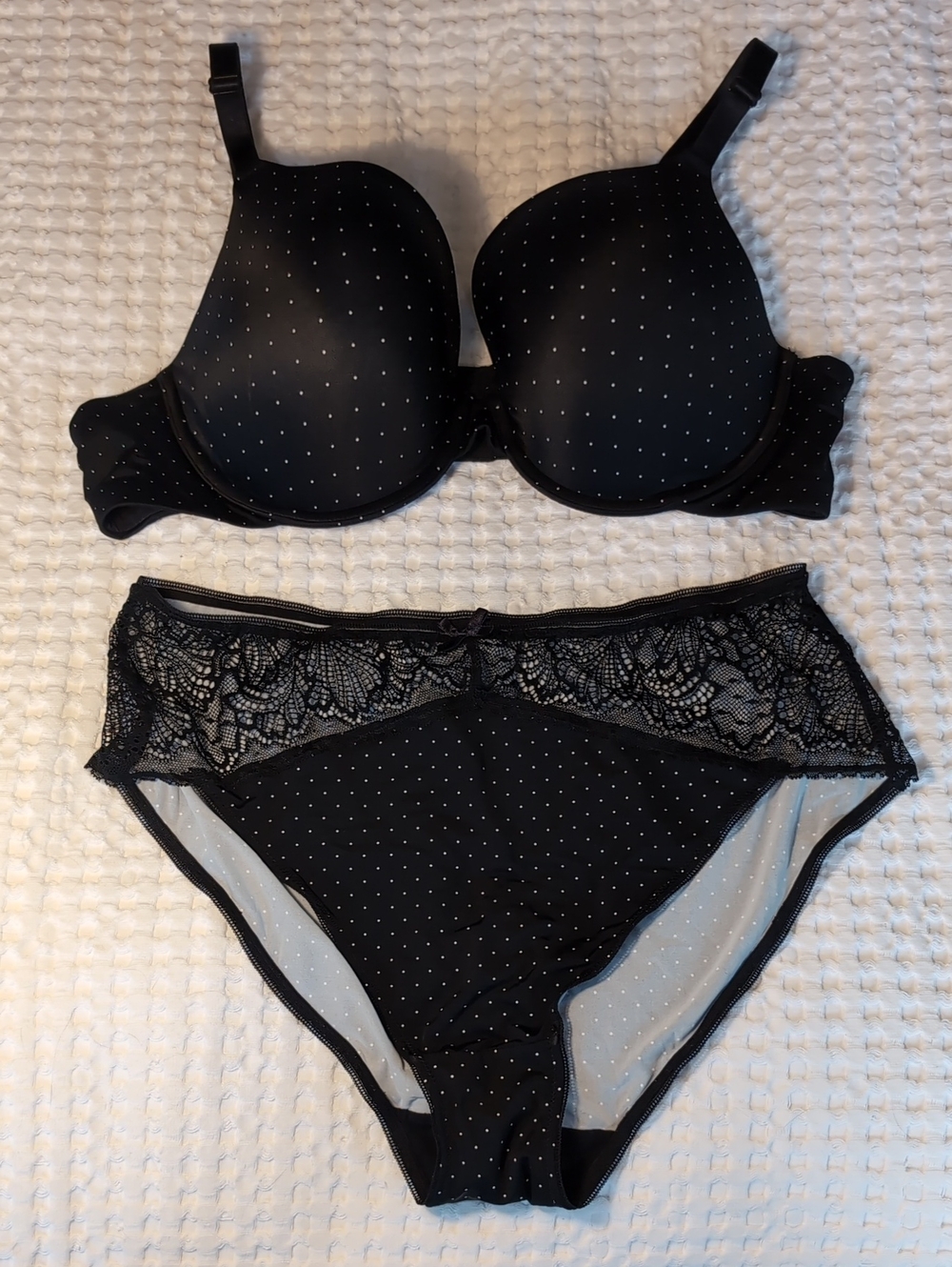 Deesse Lingerie Black Polka Dot Lace Bra & Brief Set